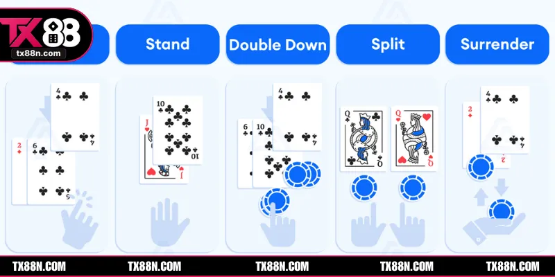 Blackjack tại Live Casino TX88 có nhiều tùy chọn cược để tối ưu cơ hội thắng