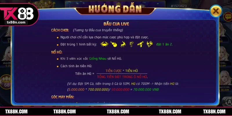 Luật chơi bầu cua trực tuyến TX88 đơn giản, minh bạch, dễ tiếp cận newbie